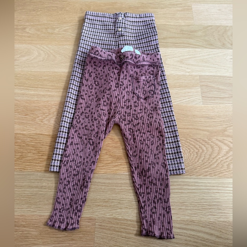 Set of 2 Zara leggings burgundy /mauve/leopard/plaid